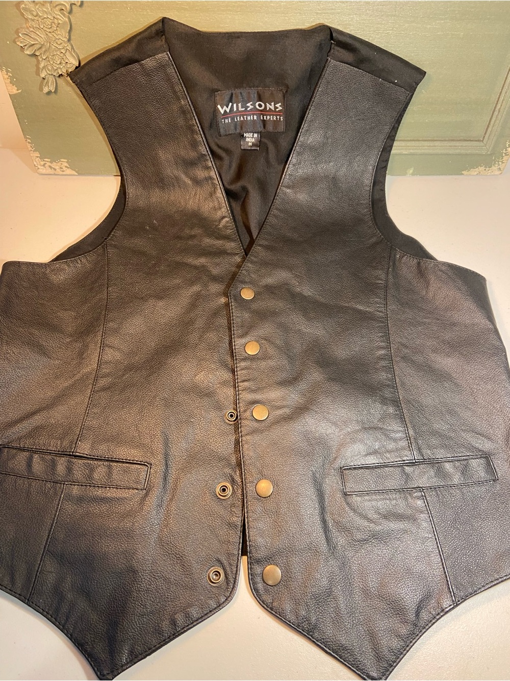 Wilson Black Leather Men's Button-Front Vest SZ M